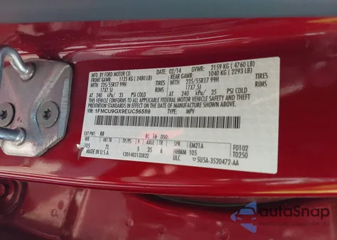 2014 Ford Escape Se из США, поврежденный, VIN 1FMCU9GX9EUC56559